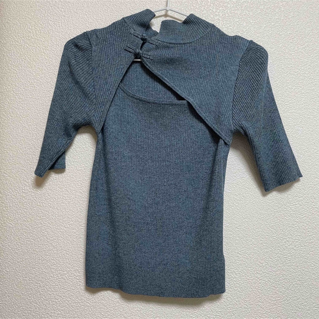 MURUA(ムルーア)の美品　MURUA 半袖ニット　ブルー　チャイナタイトハーフニット レディースのトップス(ニット/セーター)の商品写真