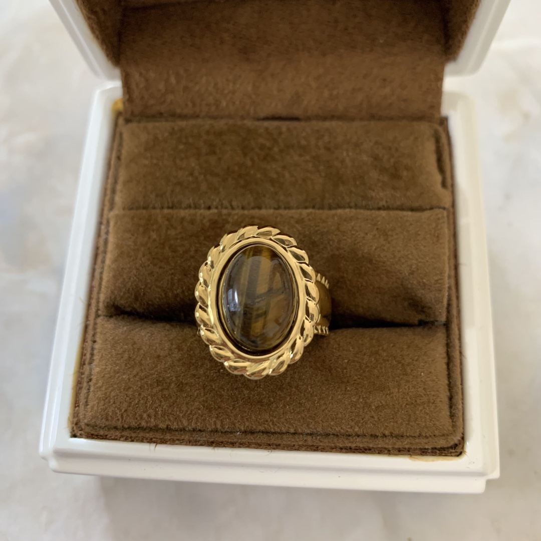 【stainless】タイガーストーン　リング　指輪　天然石　ステンレス　茶色　 レディースのアクセサリー(リング(指輪))の商品写真