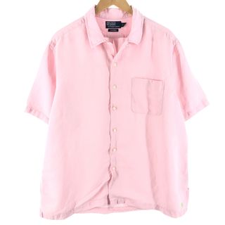 ラルフローレン(Ralph Lauren)の古着 90年代 ラルフローレン Ralph Lauren POLO by Ralph Lauren CALDWELL 半袖 オープンカラー リネンシルクシャツ ボックスシャツ メンズXL /eaa356636(シャツ)