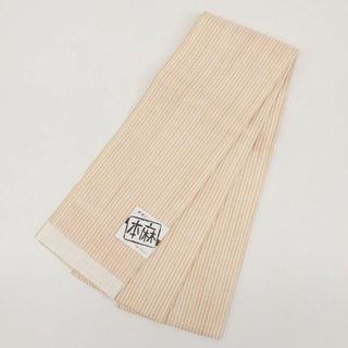 《新品■本麻『半幅帯』縞＊市松地紋■オレンジ×白■夏着物浴衣に♪BM7-1》(着物)