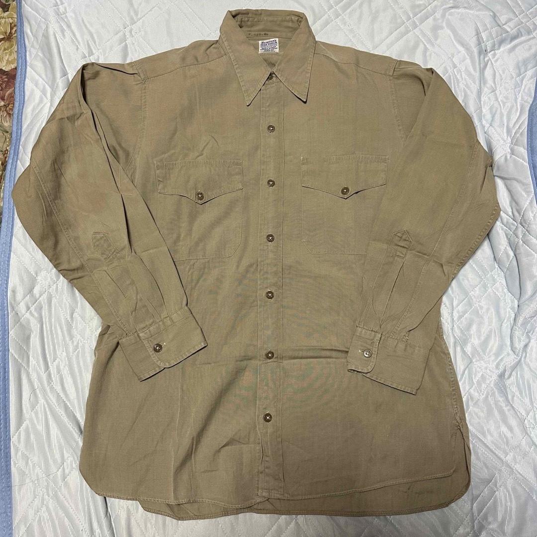 50～60's BURTON'S ポプリンシャツ Khaki US ARMY