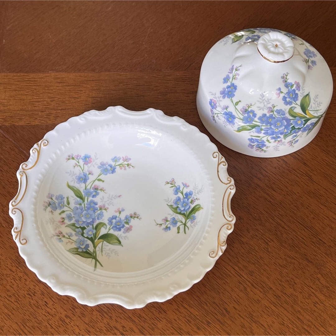 【レア美品】ロイヤルアルバート★勿忘草★蓋付きバターディッシュ