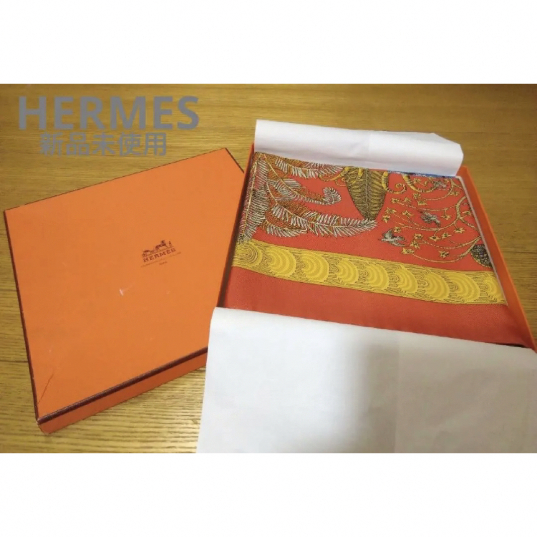 新品未使用エルメスHERMES カレCarre90 スカーフ／オレンジ系レッド系-