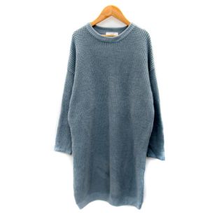 アズールバイマウジー(AZUL by moussy)のアズールバイマウジー ニットワンピース ひざ丈 長袖 M 水色 ライトブルー(ひざ丈ワンピース)