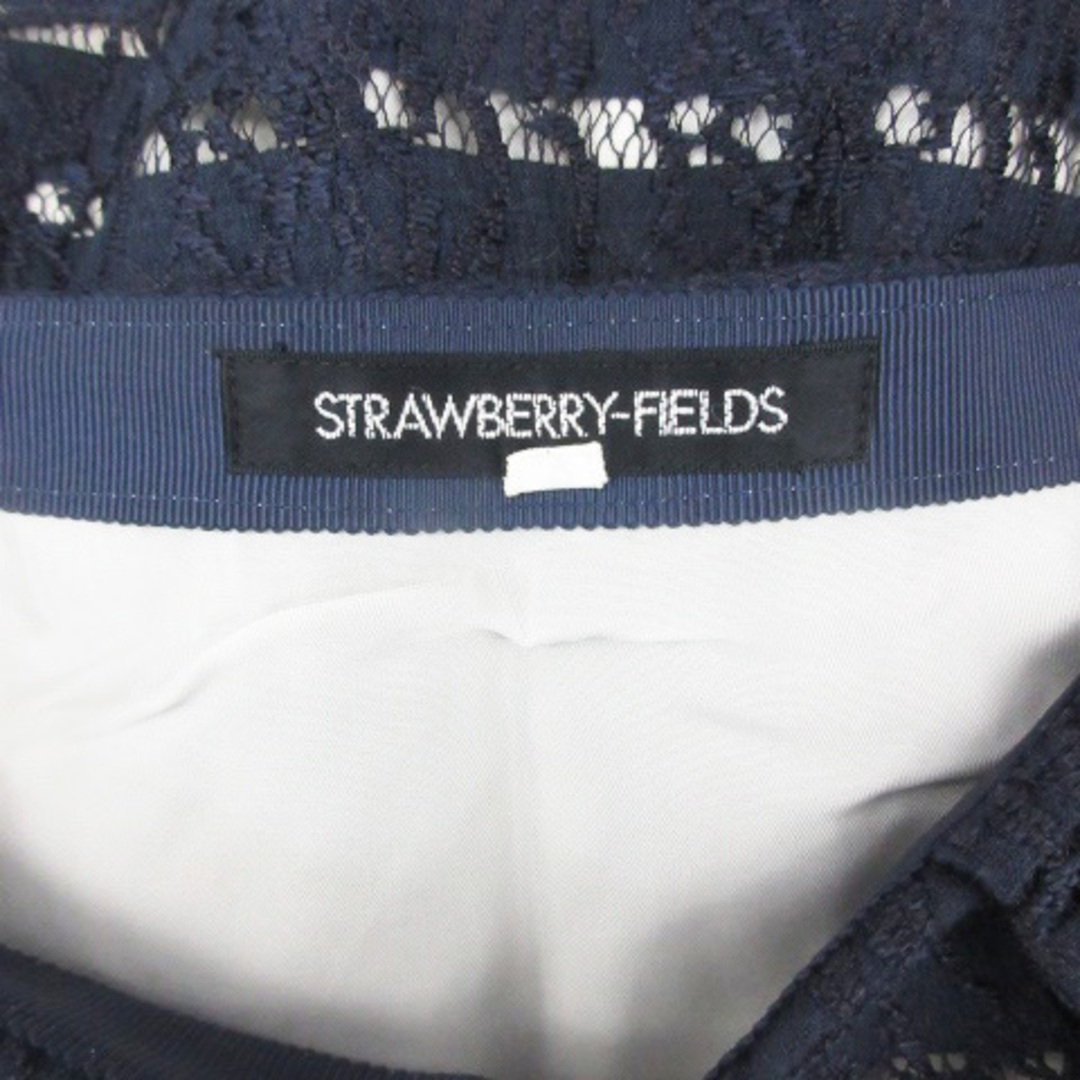 STRAWBERRY-FIELDS(ストロベリーフィールズ)のストロベリーフィールズ タイトスカート ひざ丈 ボーダー柄 レース 2 紺 レディースのスカート(ひざ丈スカート)の商品写真