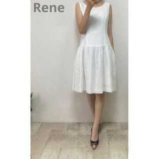 Rene ルネ コットン×リネン ニットワンピース 36 ペチコート付美品日本製