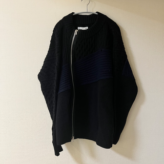 サカイ(sacai)のSACAI サカイ ジップアップニット 黒x紺 サイズ3(ニット/セーター)