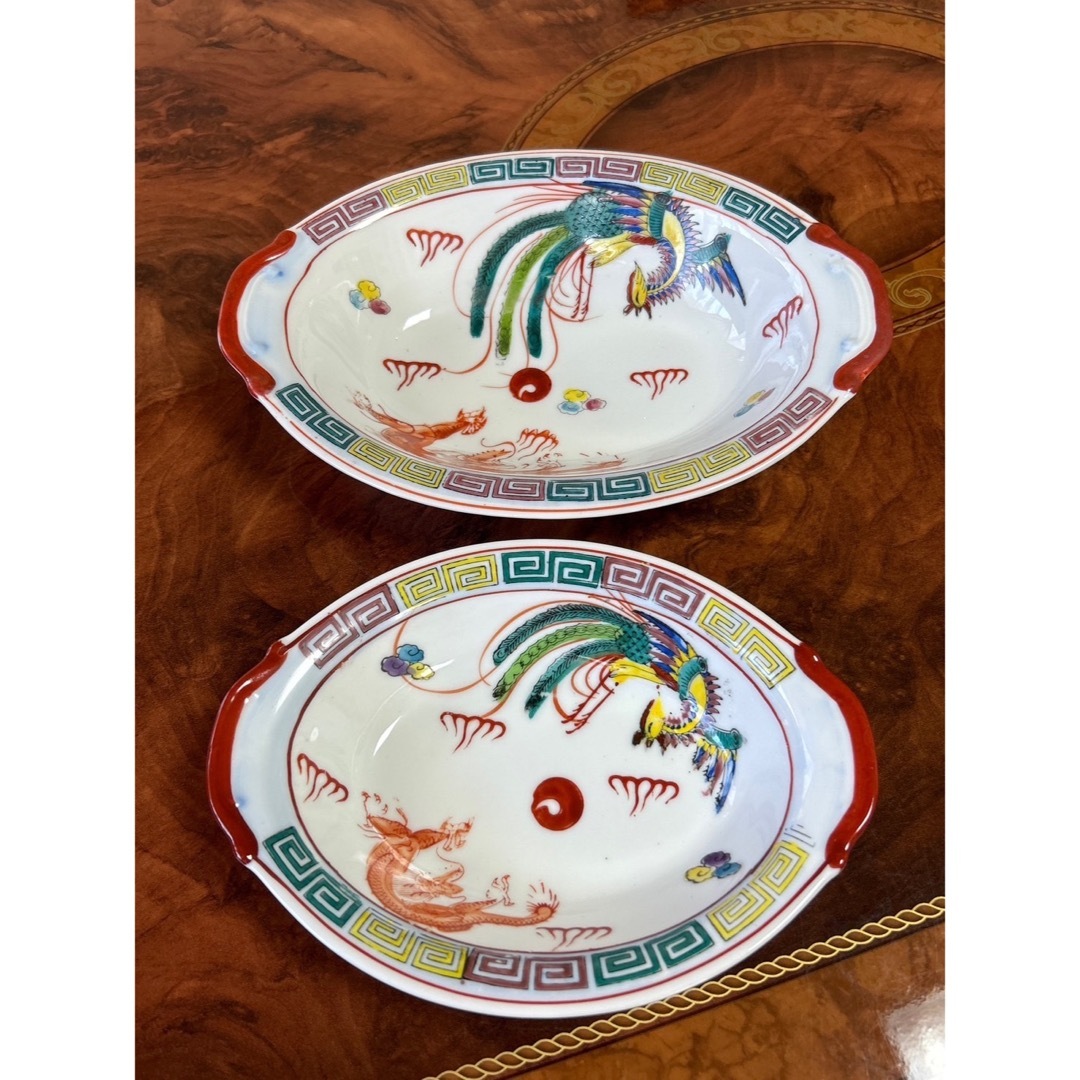 大清乾隆年製　中華皿セット　楕円皿　カレー皿　鳳凰　昭和レトロ　深皿　スープ皿