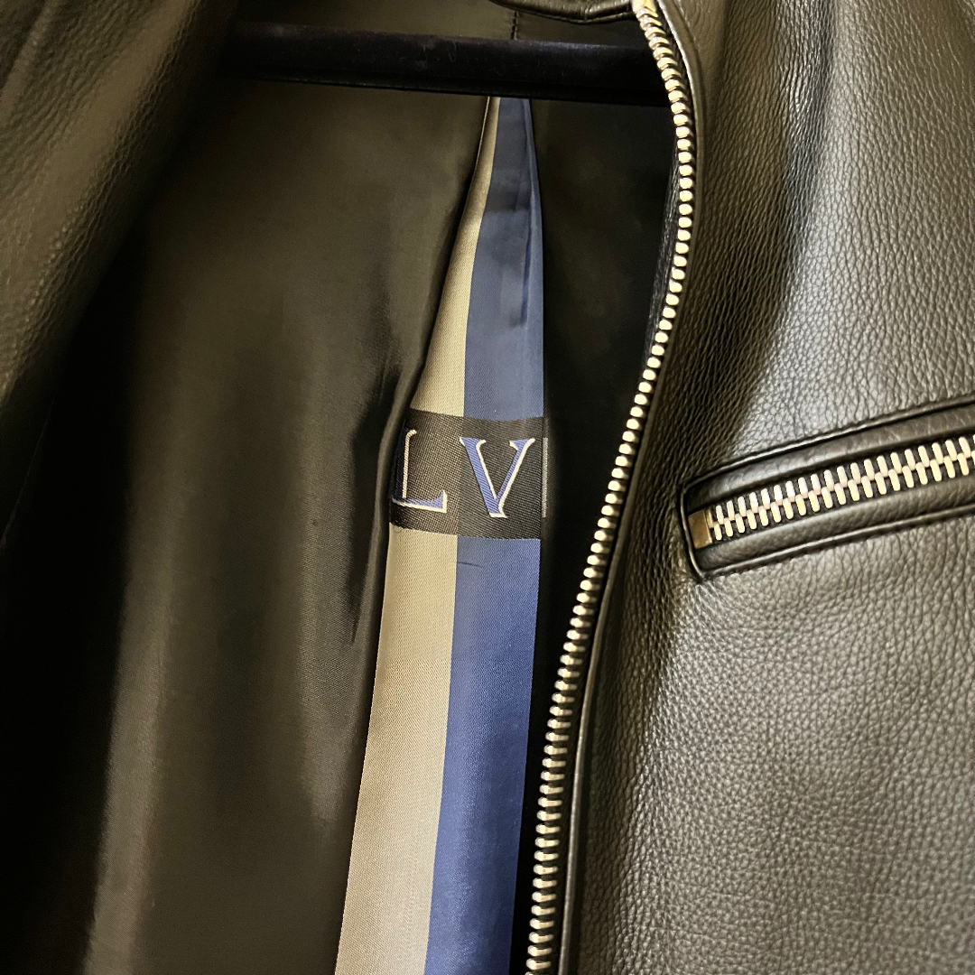 レザージャケットLOUIS VUITTON レザーライダースブルゾンジャケット 黒 48