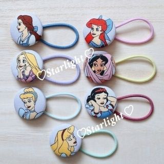 ディズニー(Disney)のディズニープリンセス くるみボタン ヘアゴム×7個 ハンドメイド(ヘアアクセサリー)