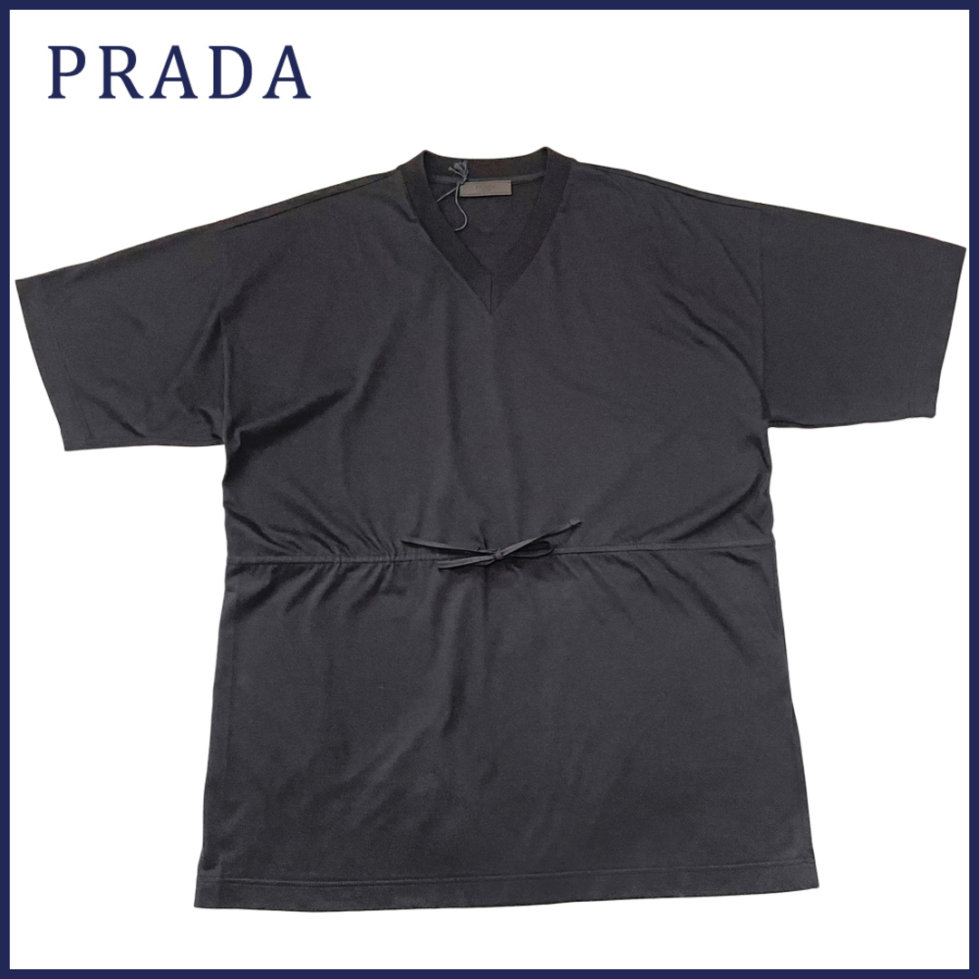 新品プラダPRADAメンズ　VネックTシャツ　黒　#M | フリマアプリ ラクマ