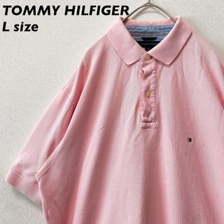 トミーヒルフィガー(TOMMY HILFIGER)のトミーヒルフィガー　半袖ポロシャツ　ラガー　刺繍ロゴ　男女兼用　ピンク色　L(ポロシャツ)