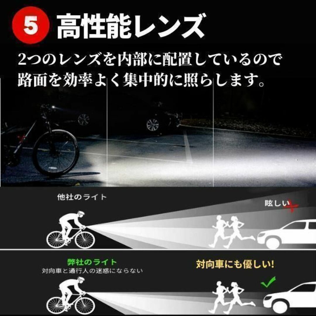 自転車 LED フロントライト ホワイト USB充電式 防水 ハンドル取付け 白