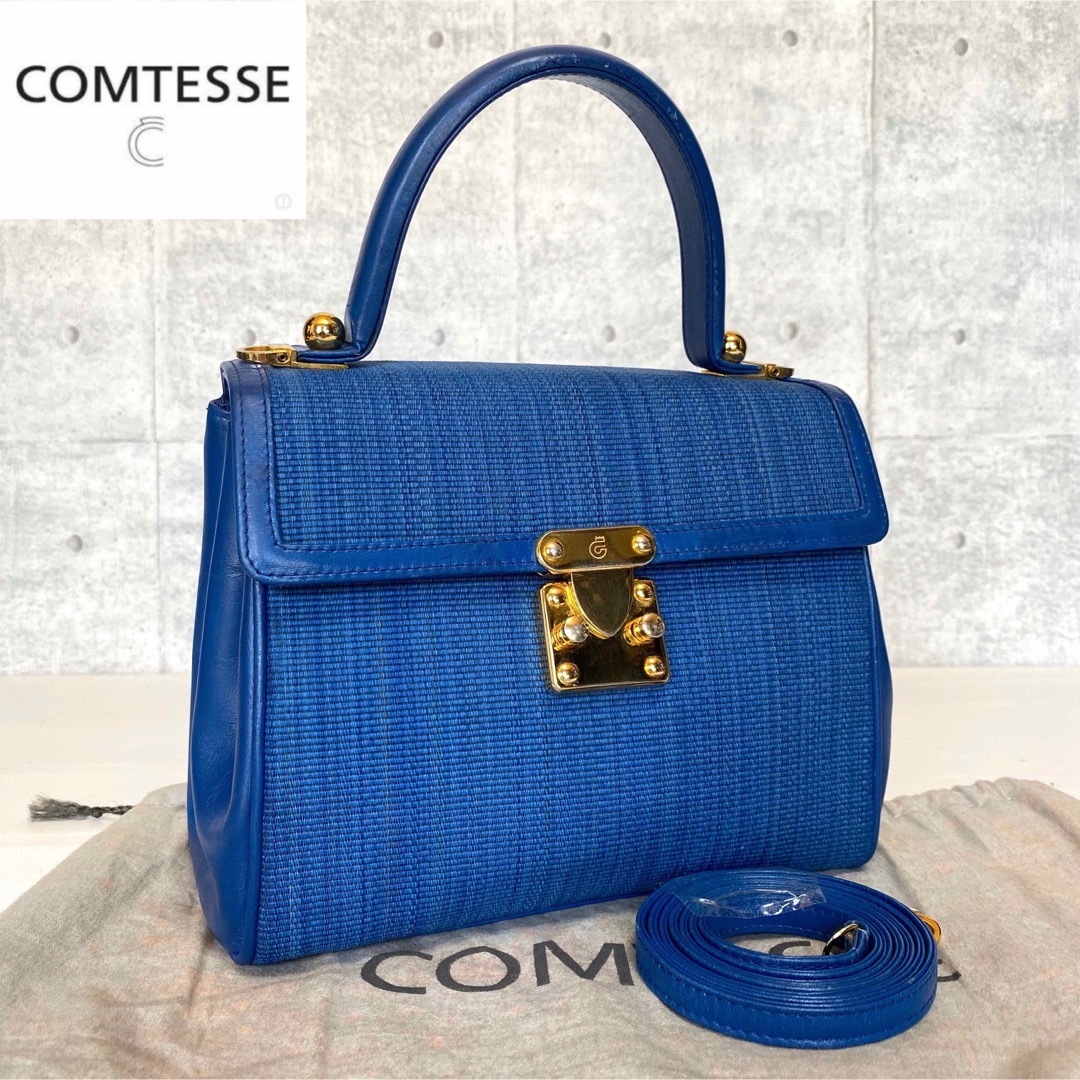 【極美品】COMTESSE ホースヘア×レザー 黒 ゴールド金具 ハンドバッグ