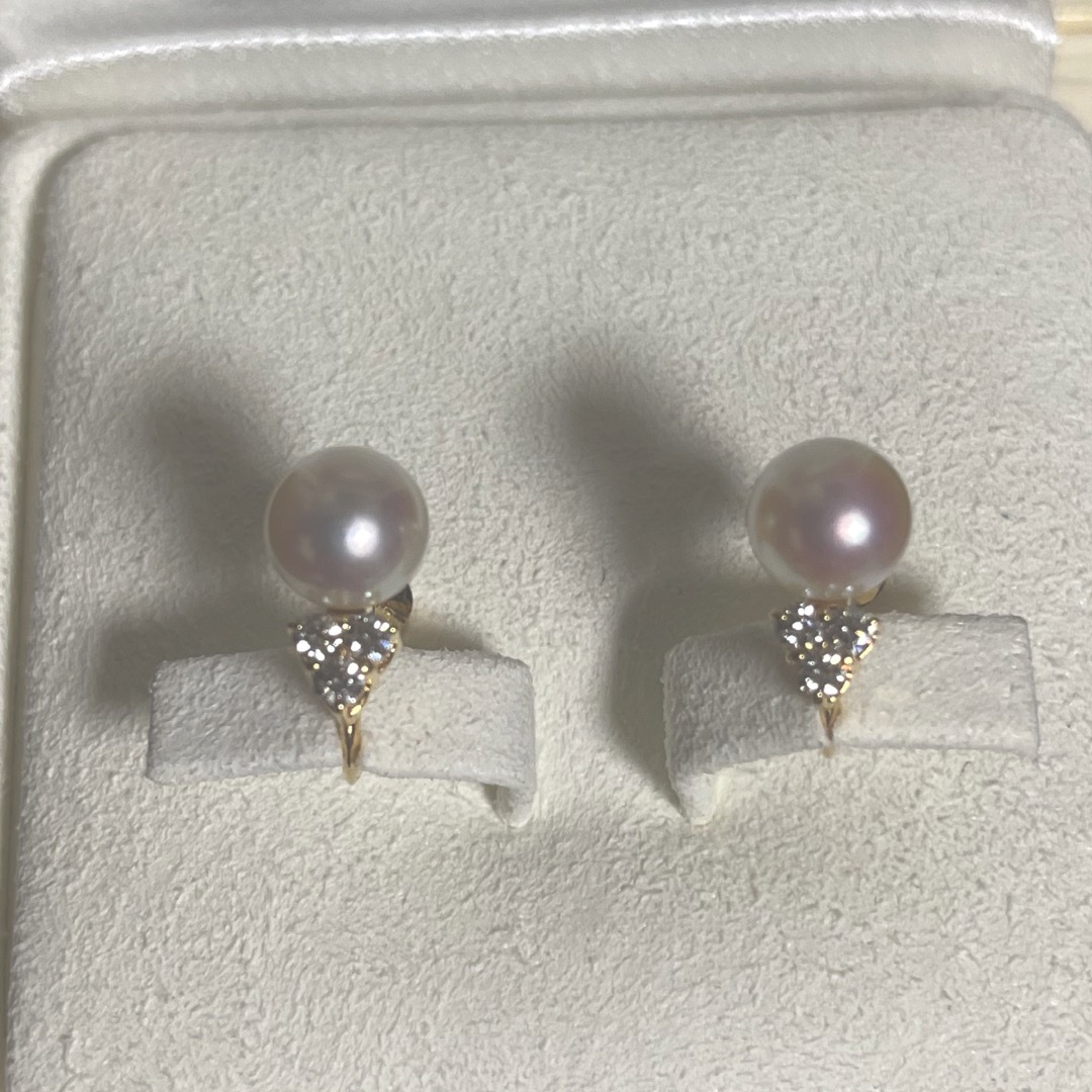 MIKIMOTO - 【美品】ミキモトパールイヤリング8.1mmダイヤ付きk18の