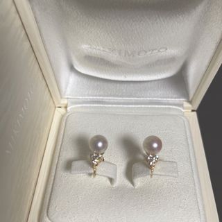 ミキモト(MIKIMOTO)の【美品】ミキモトパールイヤリング8.1mmダイヤ付きk18(イヤリング)