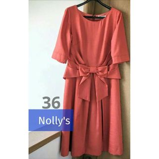 ノーリーズ(NOLLEY'S)の美品 Nolly's オレンジひざ丈ワンピース 半袖 リネン 36 S M(ひざ丈ワンピース)