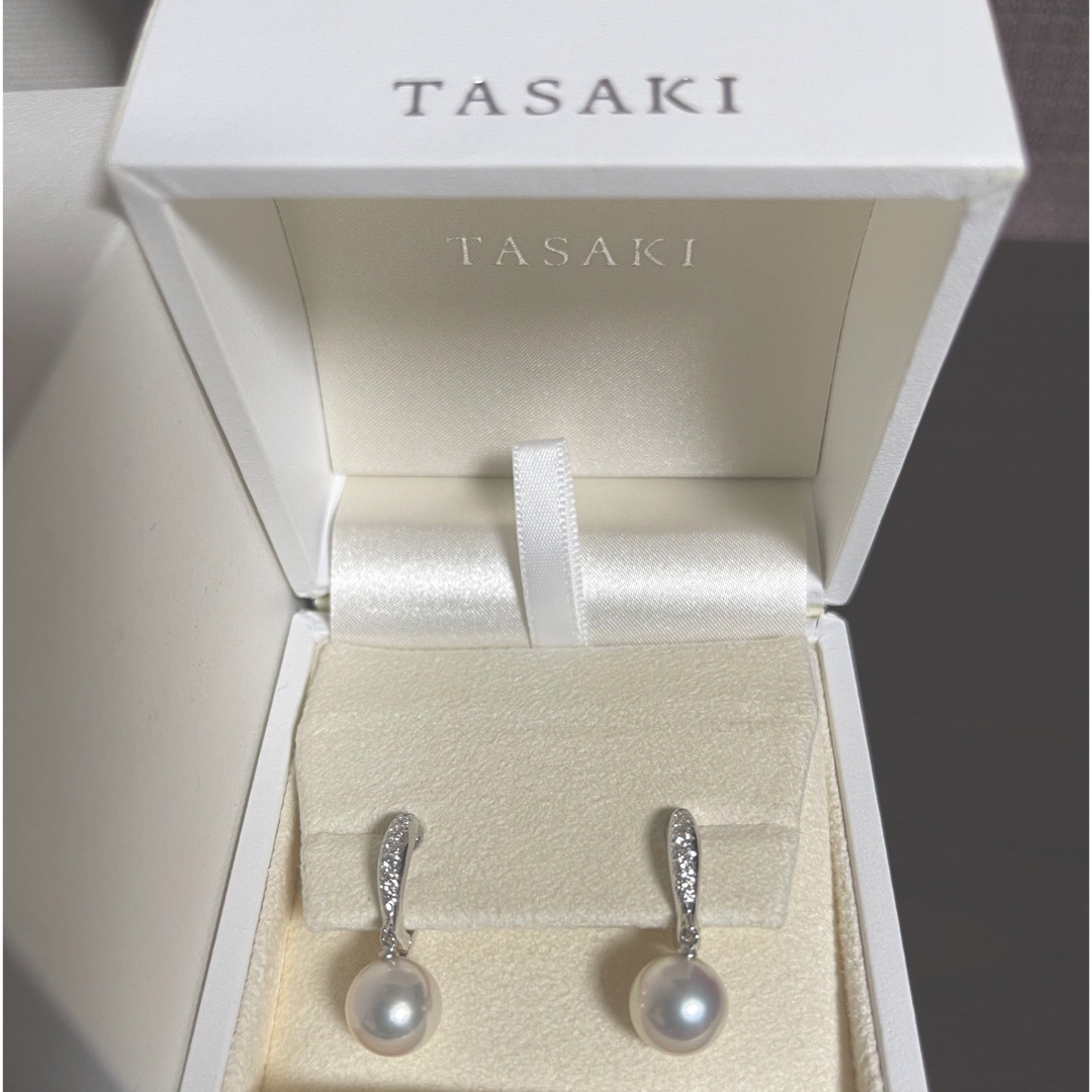 【超美品】Tasakiパールイヤリング9.5mmダイヤ付き　k18