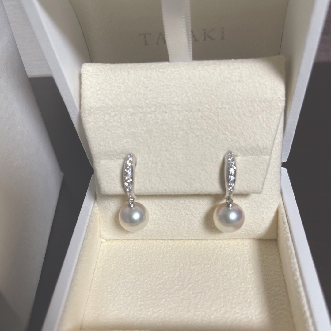 MIKIMOTO(ミキモト)の【超美品】Tasakiパールイヤリング9.5mmダイヤ付き　k18 レディースのアクセサリー(イヤリング)の商品写真