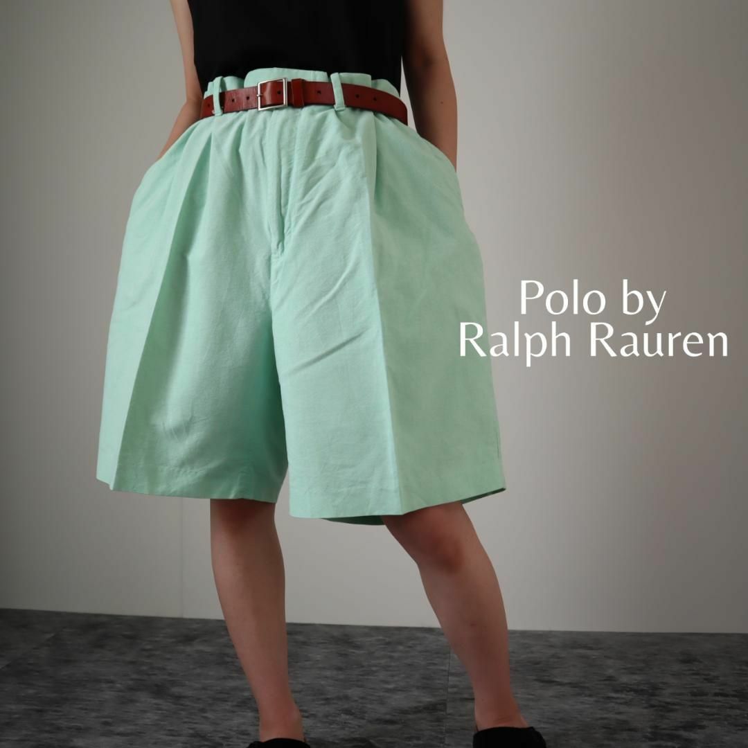 POLO RALPH LAUREN(ポロラルフローレン)の【ラルフローレン】シャンブレー ワイド ルーズ ショーツ 90s  緑 W48 メンズのパンツ(ショートパンツ)の商品写真