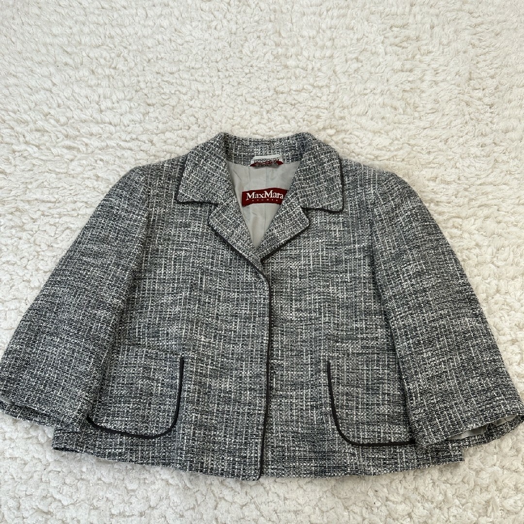 良品 Max Mara STUDIO ツイードジャケット コットン 比翼仕立て