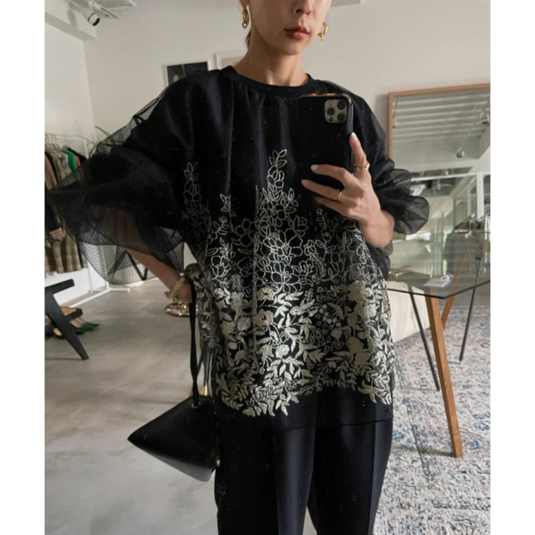 AMERI ♡ LULA TULLE EMBROIDERY SWEAT TOPS - シャツ/ブラウス(長袖/七分)