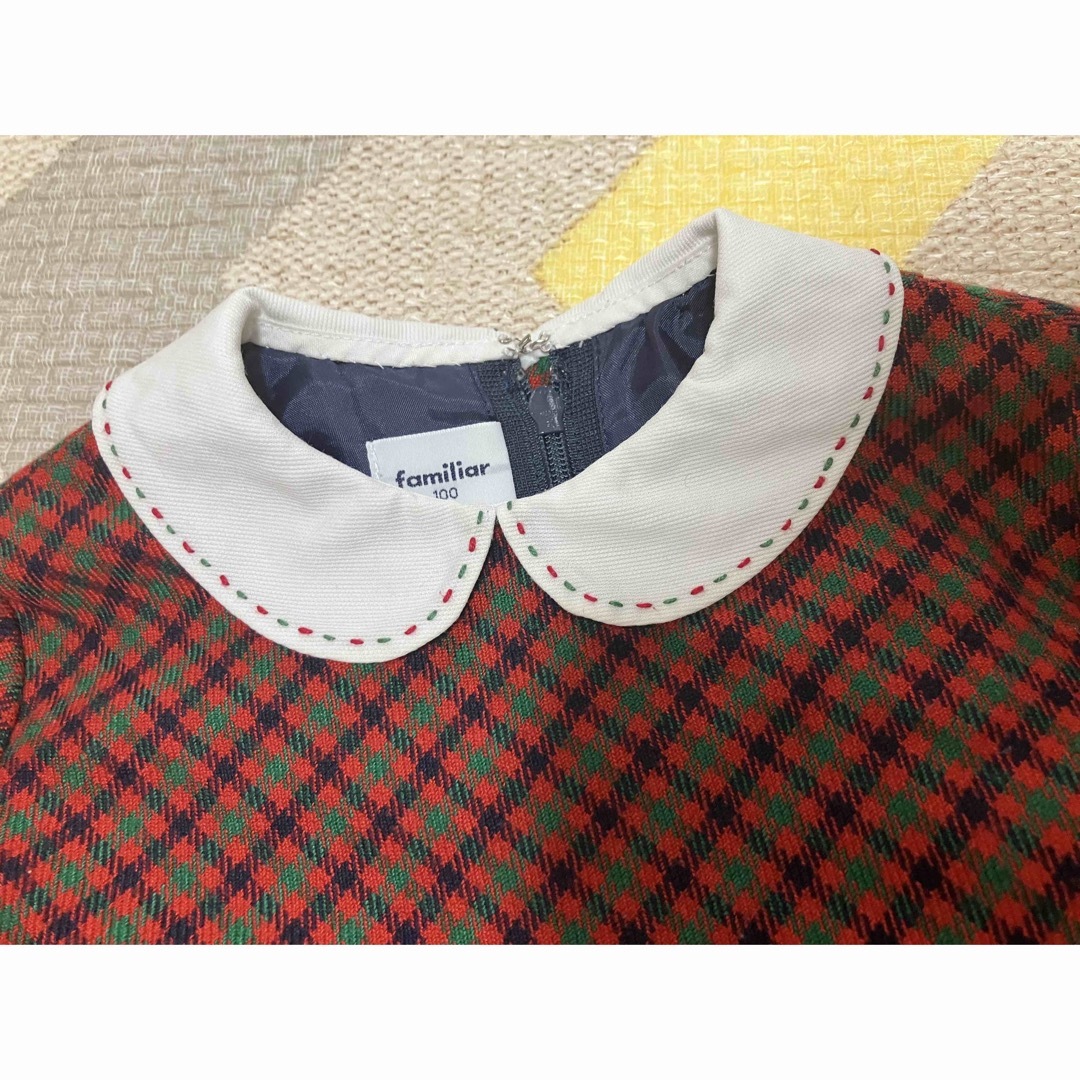 未使用ファミリア 裏地付きチェックワンピース 秋冬