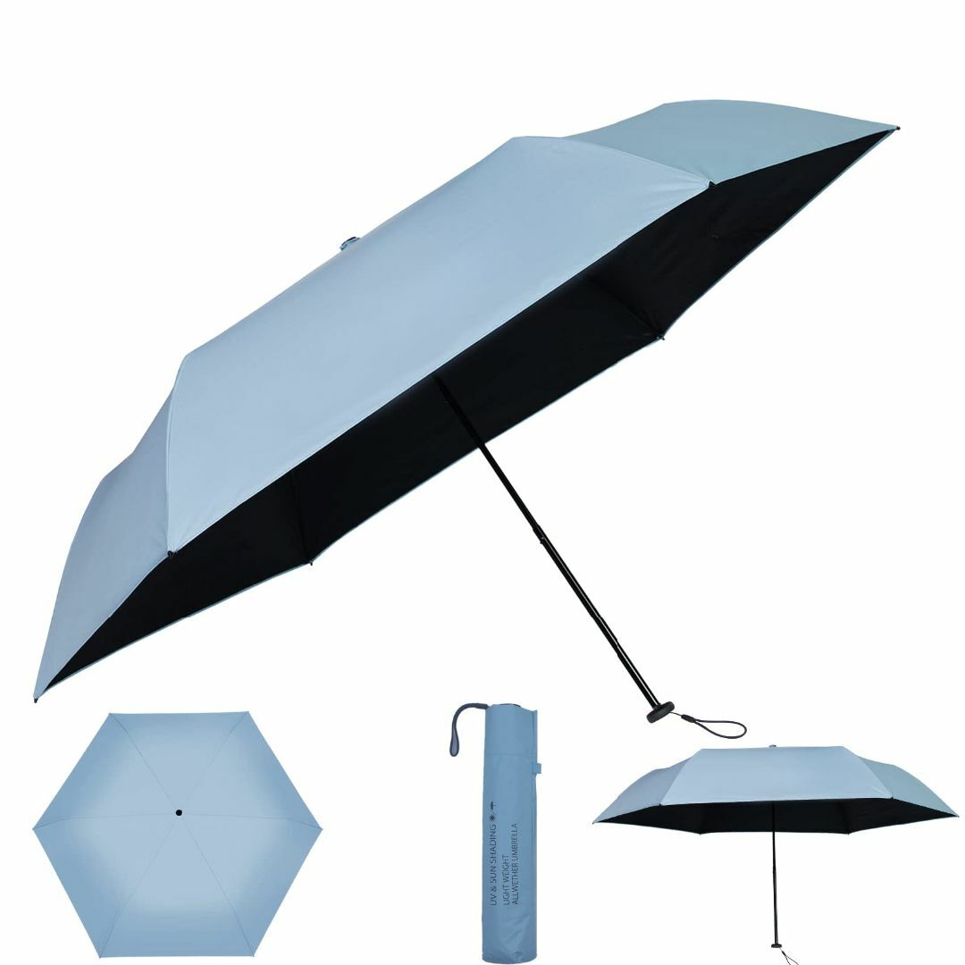 【色: ブルー】折り畳み日傘 大きめ 超軽量189g 晴雨兼用 99.9％以上U