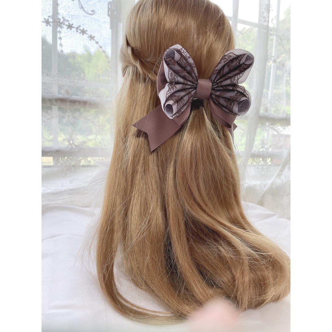 【現品限り割引中】レオノリボン ブルーグレーチョコレートレース レディースのヘアアクセサリー(バレッタ/ヘアクリップ)の商品写真