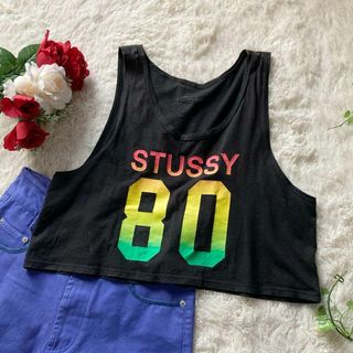 ステューシー(STUSSY)のSTUSSY　ショート丈タンクトップ　ロゴプリント　Y2K　ゆったり　Mサイズ(タンクトップ)