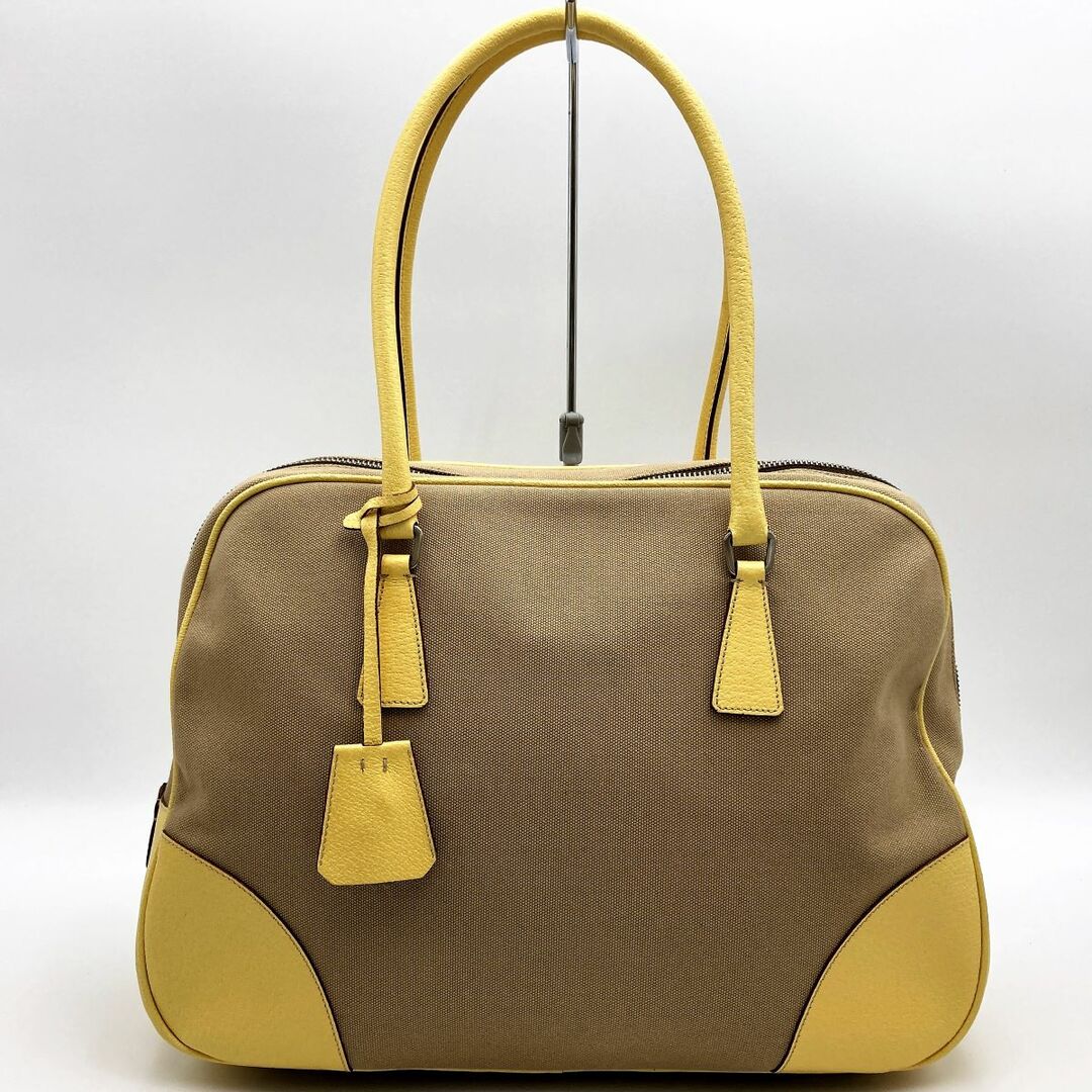 PRADA プラダ レザー ワンショルダー バッグ イエローベージュ 三角ロゴ-