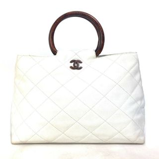 シャネル(CHANEL)のシャネル CHANEL CC ココマーク マトラッセ キルティング ウッドハンドル カバン トートバッグ ハンドバッグ キャビアスキン ホワイト(ハンドバッグ)