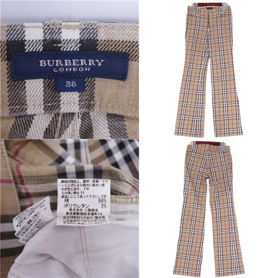 美品 バーバリー ロンドン BURBERRY LONDON パンツ ロングパンツ フレアパンツ ノバチェック柄 ボトムス レディース 38(M相当)  ブラウン