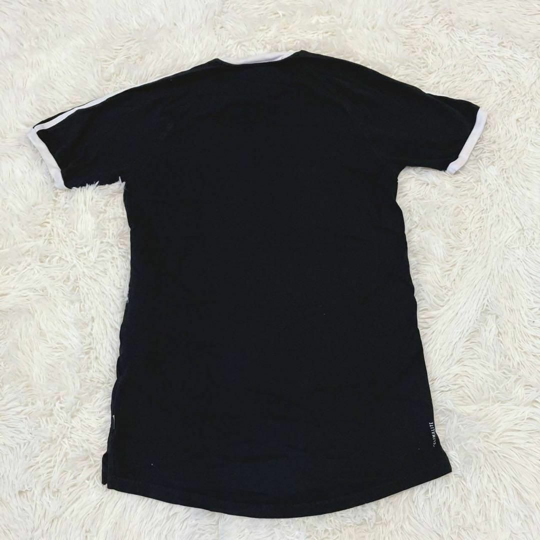 adidas(アディダス)のアディダス　トレフォイルロゴ　スリーライン　リンガーＴシャツ　黒ブラック夏物古着 メンズのトップス(Tシャツ/カットソー(半袖/袖なし))の商品写真