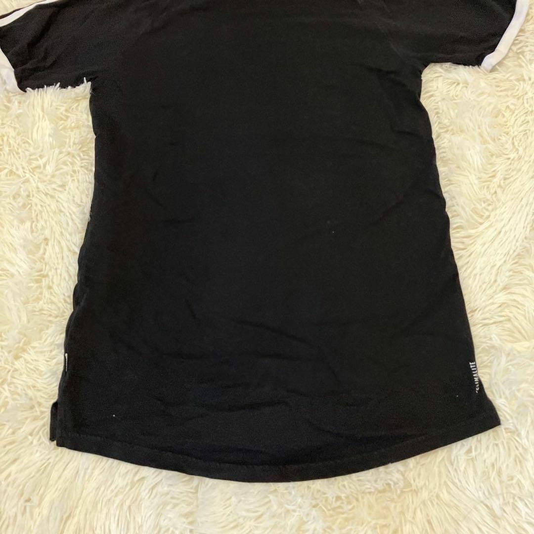 adidas(アディダス)のアディダス　トレフォイルロゴ　スリーライン　リンガーＴシャツ　黒ブラック夏物古着 メンズのトップス(Tシャツ/カットソー(半袖/袖なし))の商品写真