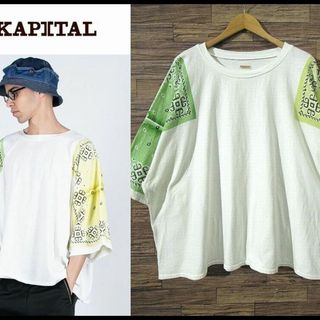 キャピタル(KAPITAL)の美品 キャピタル EK-733 天竺 バンダナ HUGE-T Tシャツ 白 3(Tシャツ/カットソー(半袖/袖なし))