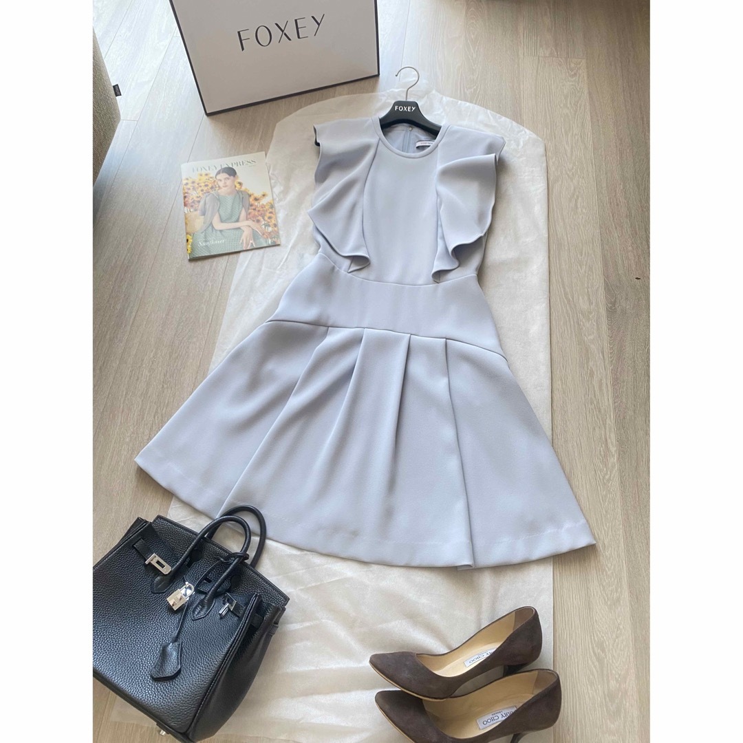 FOXEY Newyork ワンピース 水色 38 ラッフルフリル | フリマアプリ ラクマ
