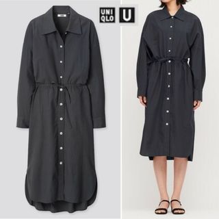 ユニクロ(UNIQLO)の◆ハル様専用◆【ユニクロ】ドローストリングシャツワンピース  ダークグレー(ロングワンピース/マキシワンピース)