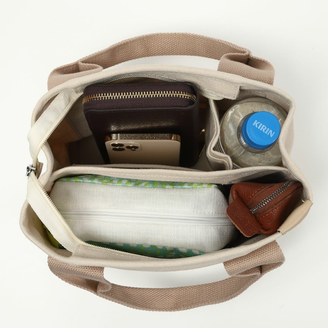 【新品】キャンバストートバッグ ミニトート 3層 仕切り （ネイビー） レディースのバッグ(トートバッグ)の商品写真