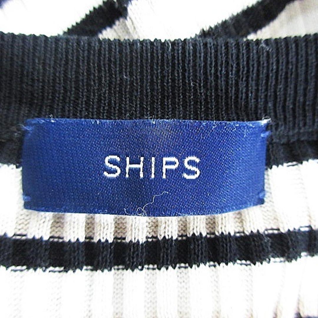 SHIPS(シップス)のシップス ニット リブニット カットソー 五分袖 ラウンドネック ボーダー 黒 レディースのトップス(ニット/セーター)の商品写真