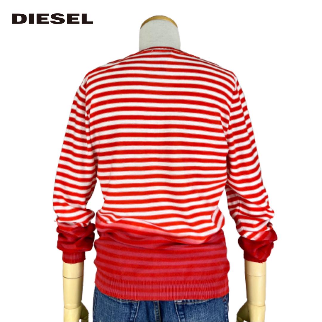 DIESEL(ディーゼル)のディーゼル美品☆グラデーションボーダー ケーブル編み Ｖネック 長袖サマーニット メンズのトップス(ニット/セーター)の商品写真