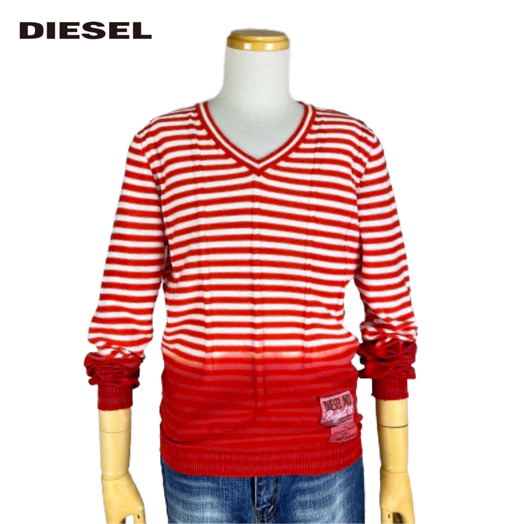 DIESEL(ディーゼル)のディーゼル美品☆グラデーションボーダー ケーブル編み Ｖネック 長袖サマーニット メンズのトップス(ニット/セーター)の商品写真