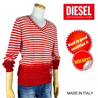 ディーゼル(DIESEL)のディーゼル美品☆グラデーションボーダー ケーブル編み Ｖネック 長袖サマーニット(ニット/セーター)