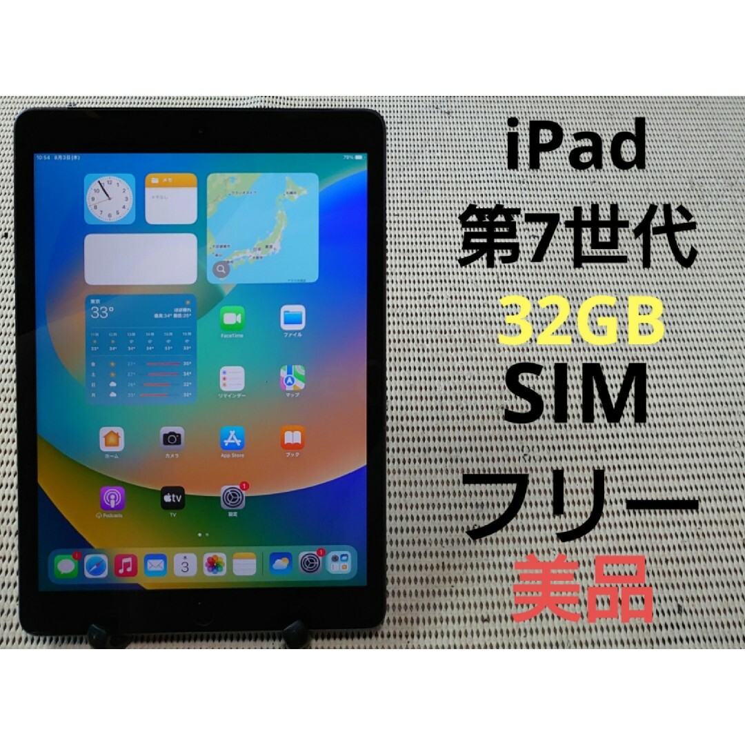 完動品SIMフリー美品iPad第7世代(A2198)本体32GBグレイ