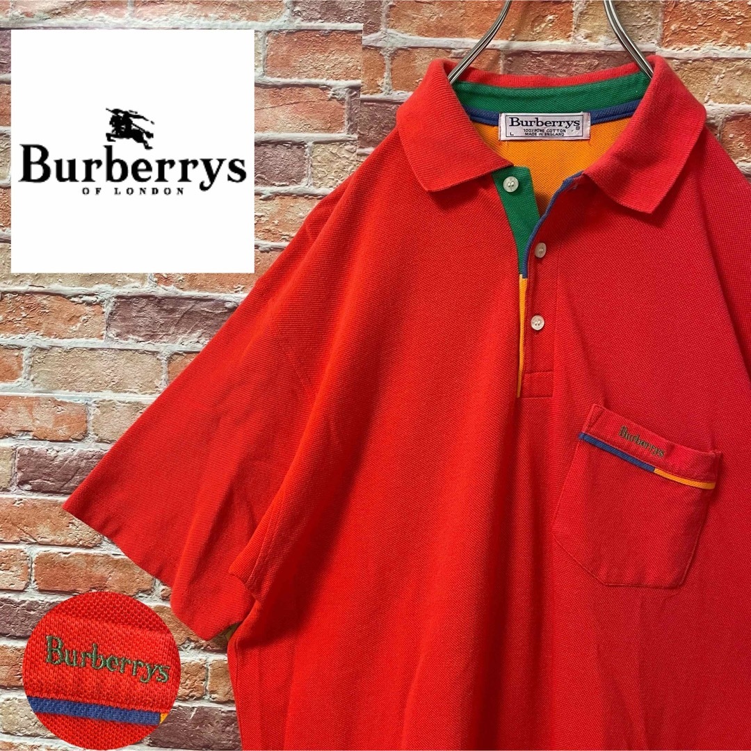 英国製　美品　年代物　 バーバリーズ　ポロシャツ　刺繍　半袖　Lサイズ   フリマアプリ ラクマ