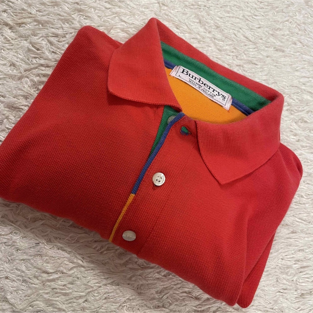英国製 美品 年代物 90s バーバリーズ ポロシャツ 刺繍 半袖 Lサイズ
