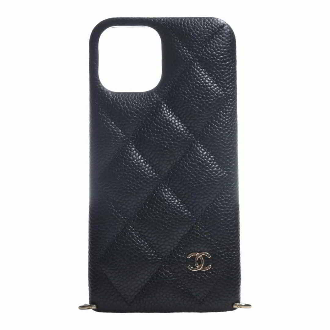 CHANEL シャネル キャビアスキン マトラッセ ココマーク iPhone11 チェーン付 スマホケース - ブラック by