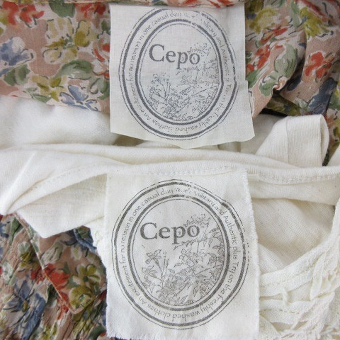 CEPO(セポ)のセポ アンサンブル ブラウス 半袖 シアー ノースリーブ レース ベージュ 赤 レディースのトップス(アンサンブル)の商品写真