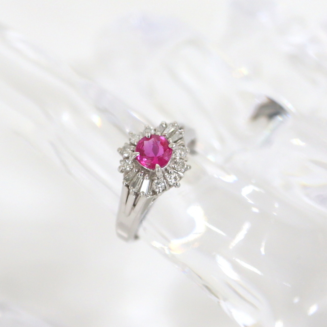 【Jewelry】Pt900 ピンクサファイアダイヤモンド PS.0.43ct D.0.25ct 9号 4.6g/hm06919tg