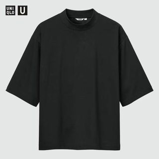 ユニクロ(UNIQLO)のユニクロ U エアリズム オーバーサイズモックネックTシャツ ブラック(Tシャツ/カットソー(半袖/袖なし))